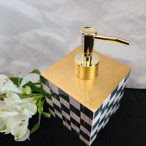 MacKenzie‑Childs Courtly Check Lacquer Soap Pump • Gold‑Leaf Top • Glossy Finish